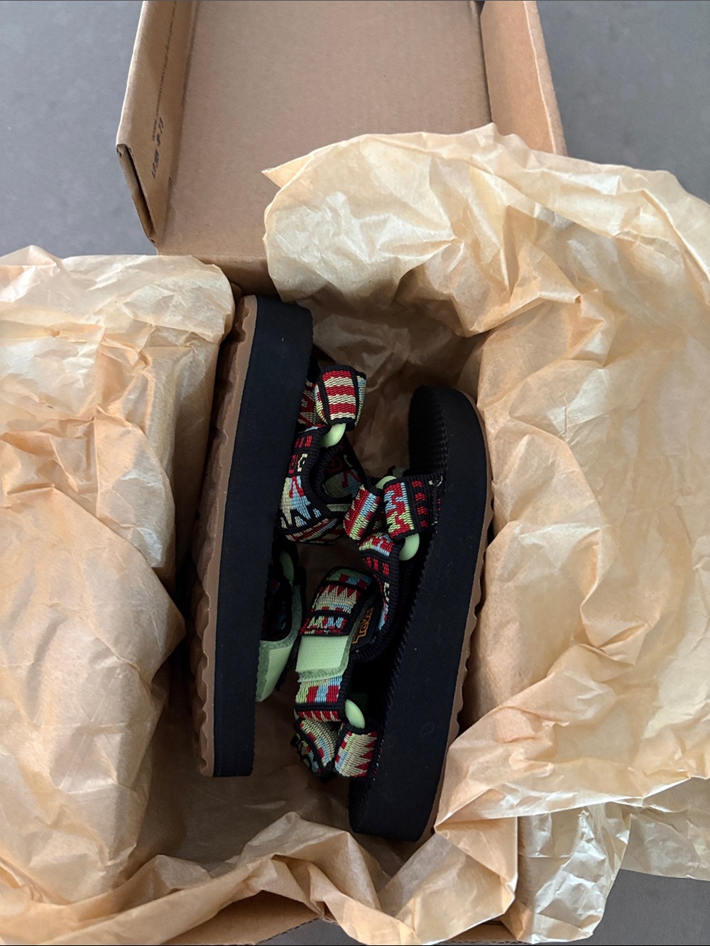 Teva Kids Black Sandal with Neon Green & Multicolor Patterned Straps - Picture 6 of 6